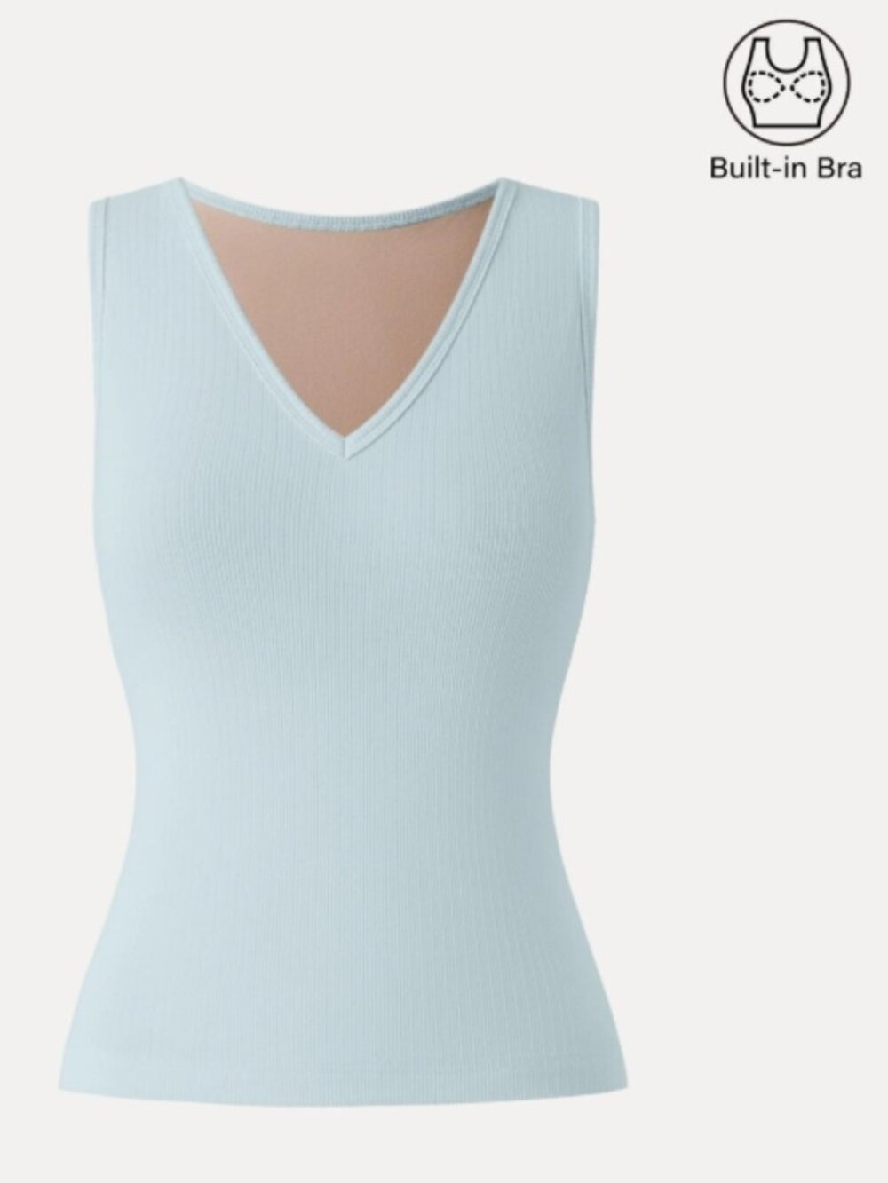 Stretch Cotton Pointelle V-neck Sleeveless Bra Tank - Ice Blue